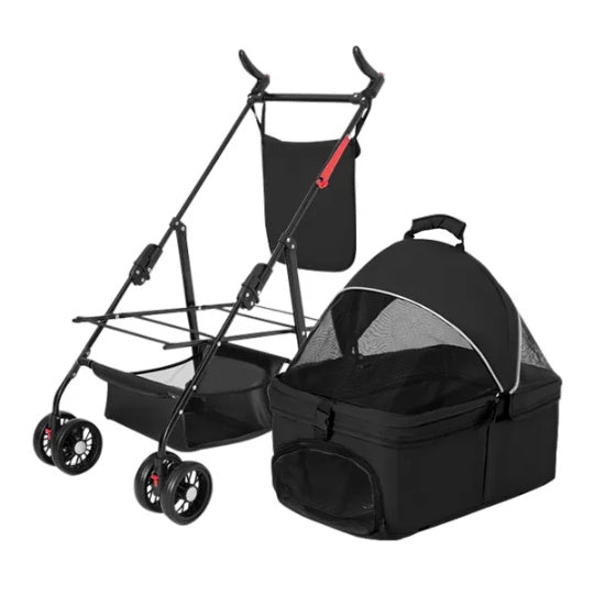 4-Wheel Foldable Pet Stroller – Travel Jogger Cart with Detachable Carrier, Storage Basket & Removable Liner | For Dogs & Cats (Up to 44 lbs)