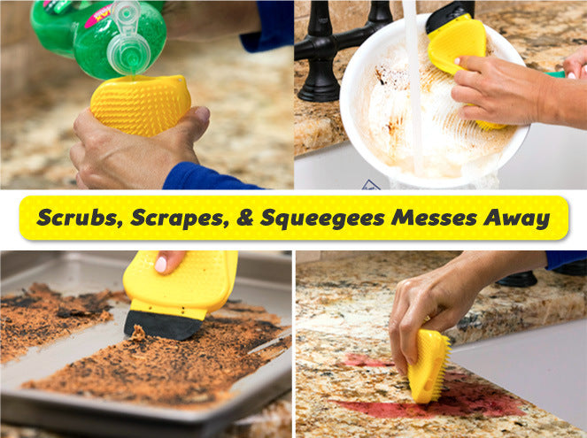 3-in-1 Silicone Sponge Hero – Scrubber, Scraper & Squeegee (Soap-Dispensing)
