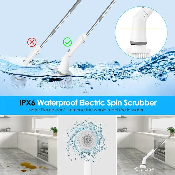 IPX6 waterproof telescopic scrubber for tiles and bathrooms