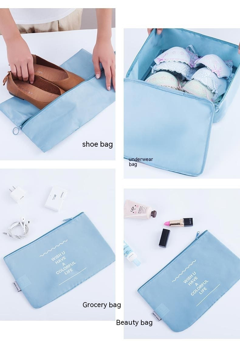 Waterproof Travel Buggy Bag – 9-Piece Clothing Organization & Storage Set (Beige / Lake Blue)