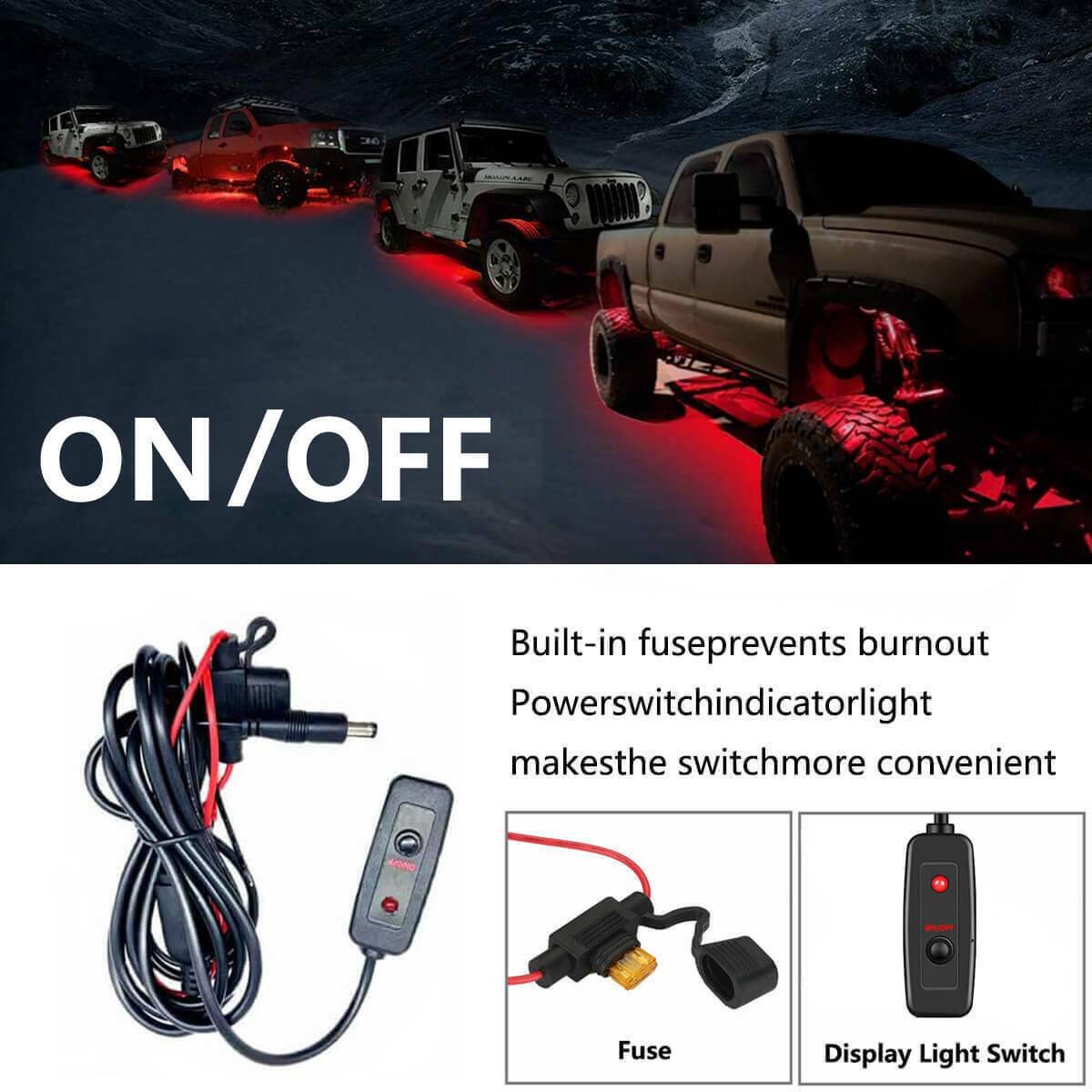 RGB underglow car lights glowing with music sync effect under vehicle