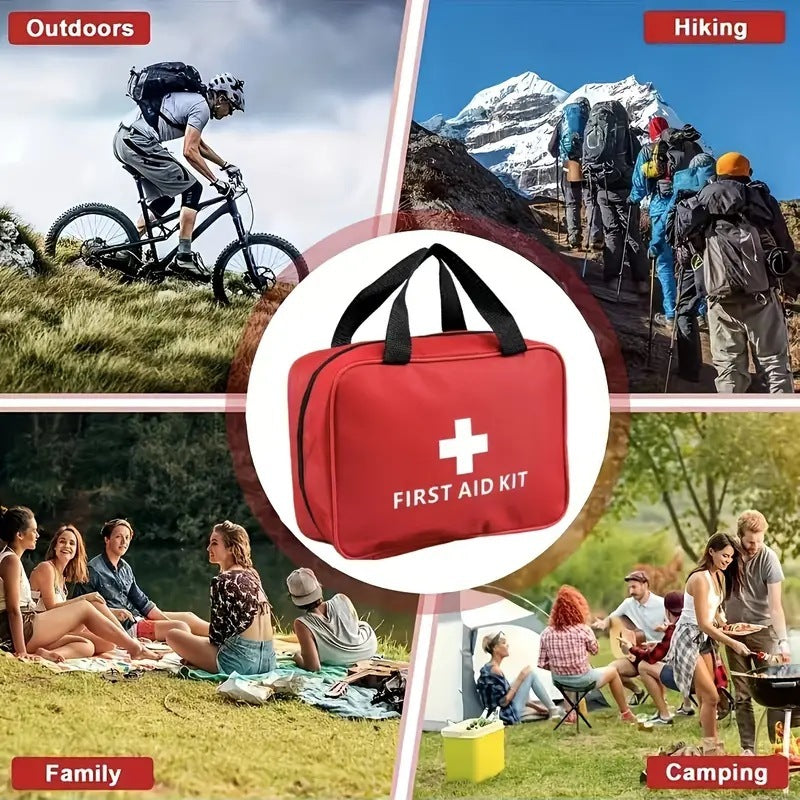 Compact red first aid kit pouch available in 12 or 22 pieces.