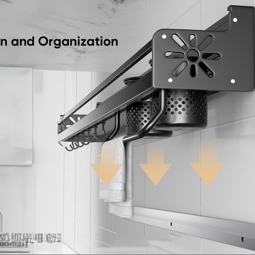 Wall-Mounted Cutlery & Spice Rack – Heavy-Duty Stainless Steel Kitchen Organizer (Black)