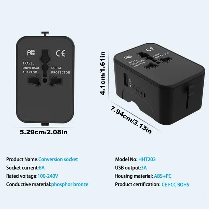 Universal Travel Adapter — Worldwide All-in-One Plug Adapter with 3 USB Ports & Type-C Fast Charging