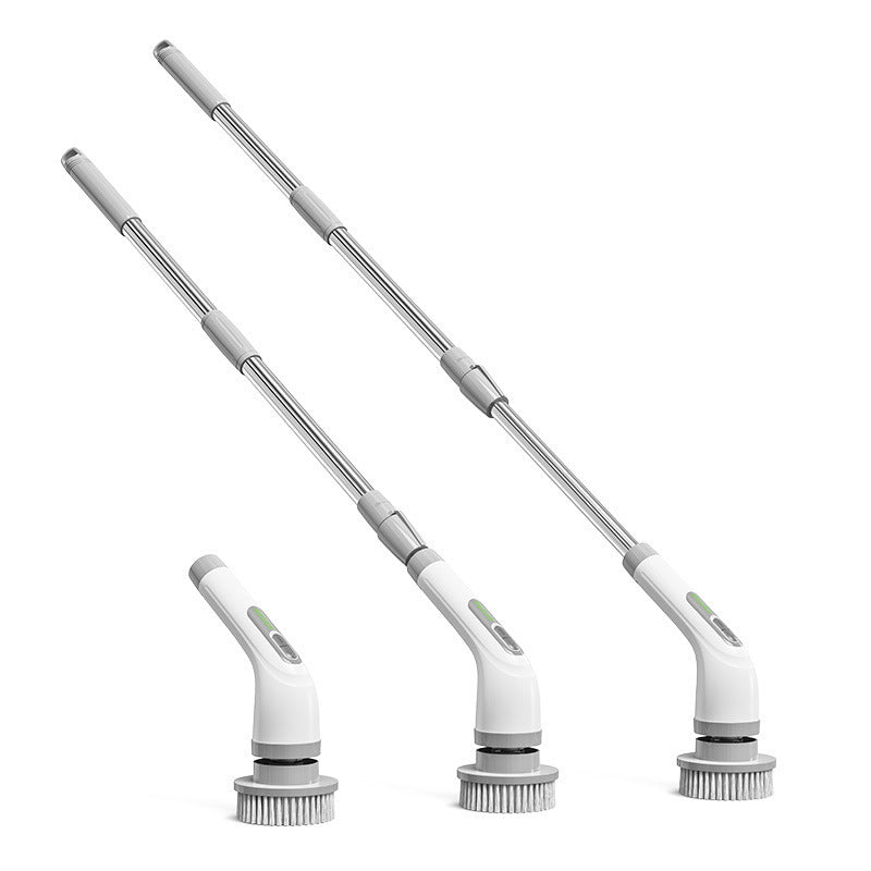 Electric long-handle cleaning brush with 3 brush heads – Gray