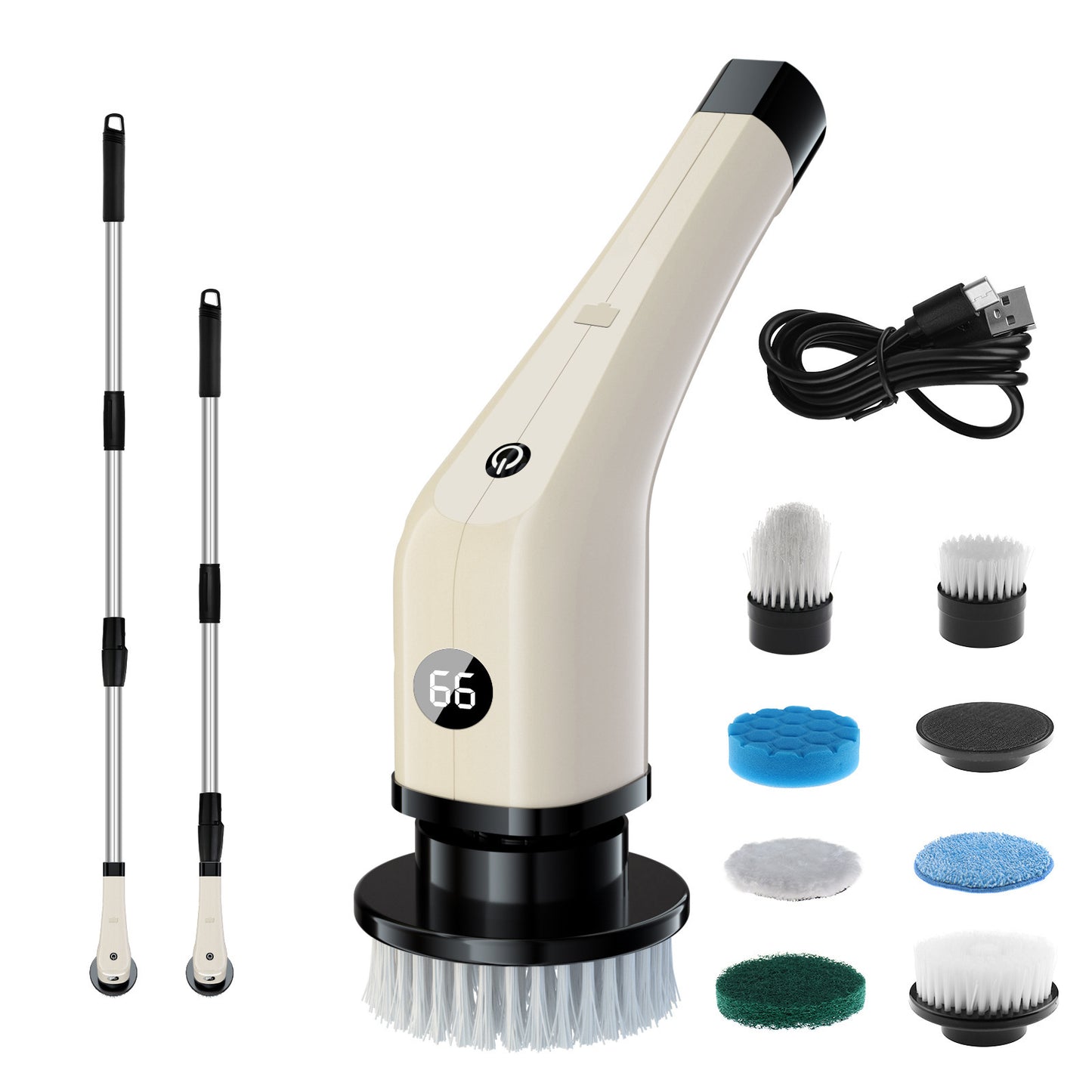 Electric Cleaning Brush – Household Multi-Functional 7-in-1 Bathroom & Toilet Cleaning Brush (Beige/Black/White)