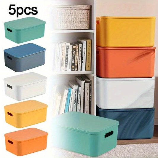 5-Color Lidded Storage Boxes — Space-Saving Home Organization Set