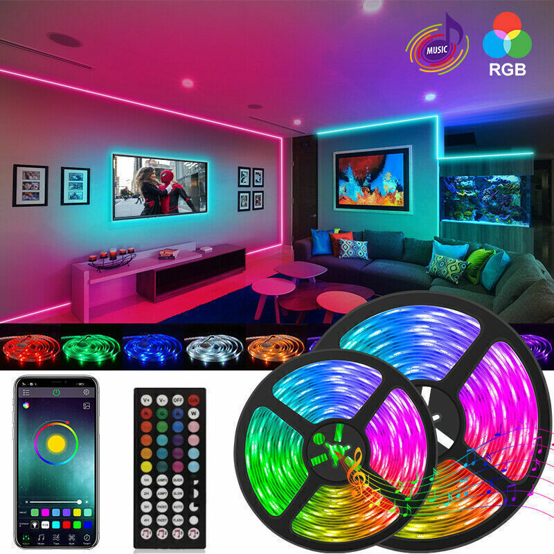 Bluetooth RGB LED Strip Lights — Music Sync + Remote — Flexible Smart Light Strip (US Plug)