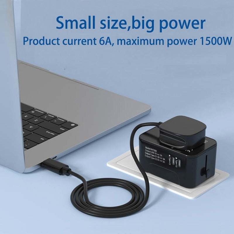 Universal Travel Adapter — Worldwide All-in-One Plug Adapter with 3 USB Ports & Type-C Fast Charging