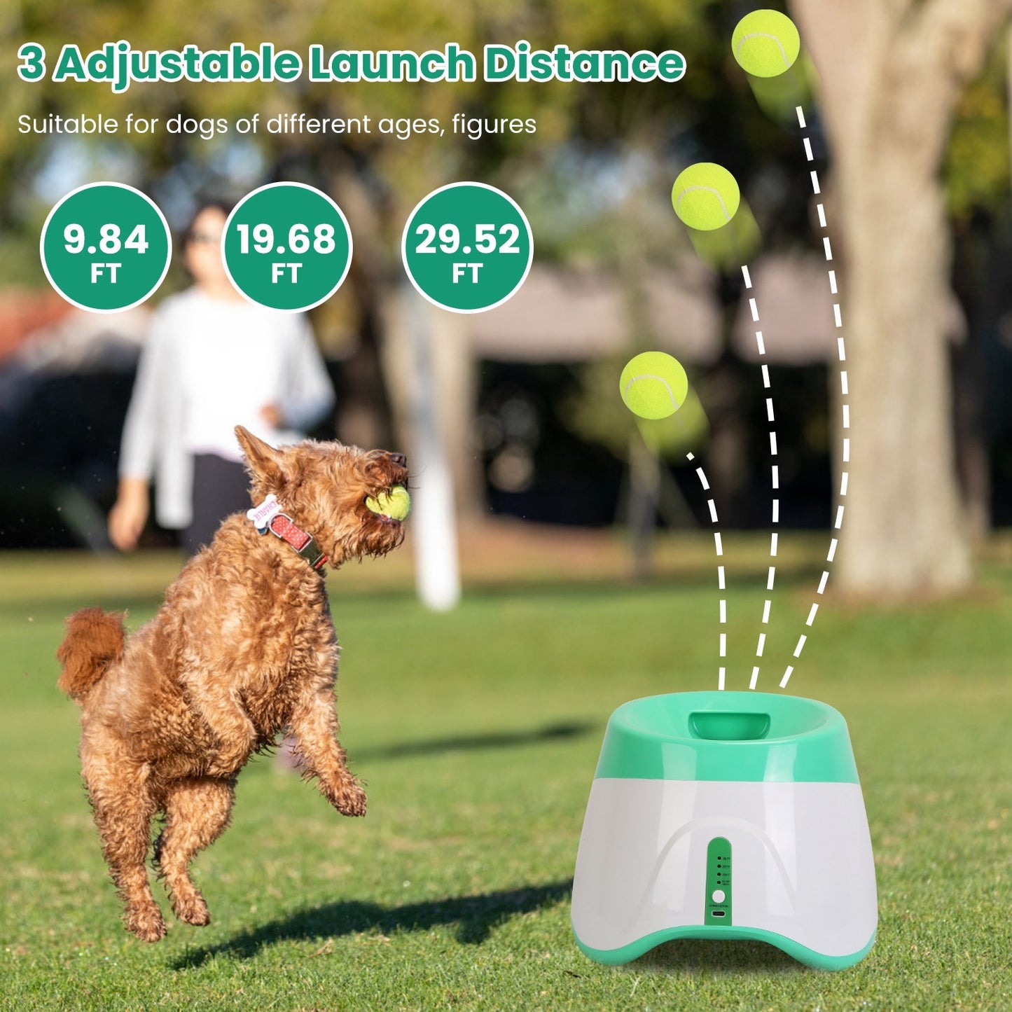 Automatic Dog Ball Launcher – Interactive Fetch Machine with 3 Launch Distances (Includes 6 Tennis Balls)