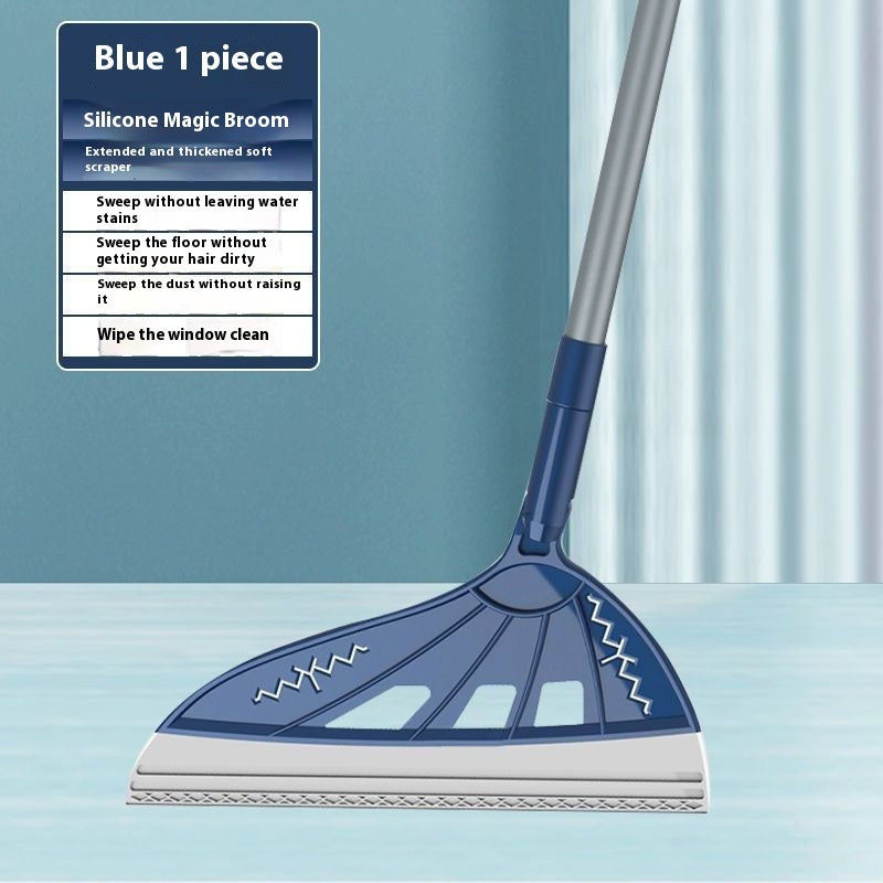 Magic Silicone Broom — Fixed or Rotating Head, Multi-Purpose Floor & Pet Hair Scraper (Blue / Gray / Green)