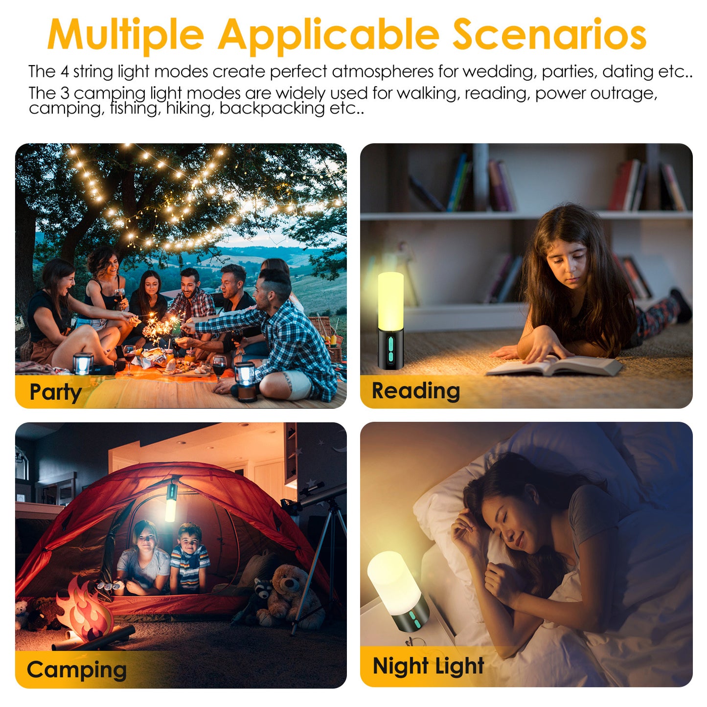 4-in-1 Rechargeable Camping String Light – Lantern + Flashlight + String Light + Power Bank