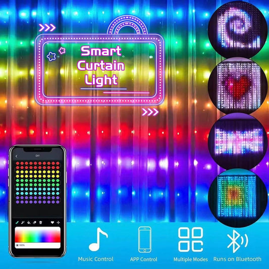 Smart RGB Pixel Curtain Lights — App Control + Music Sync