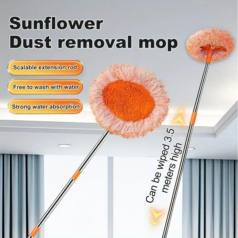 Sunflower Flat Mop — 175 cm Extendable Handle, Multi-Angle Cleaning Head, Reusable Microfiber Pads