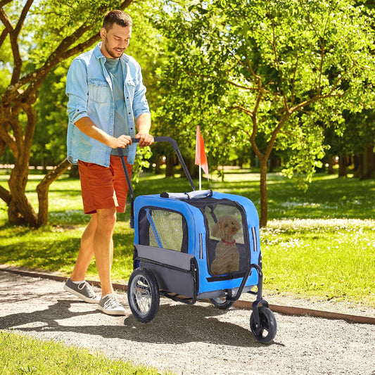 Dog Bike Trailer & Stroller 2-in-1 – Compact & Comfortable | Blue |