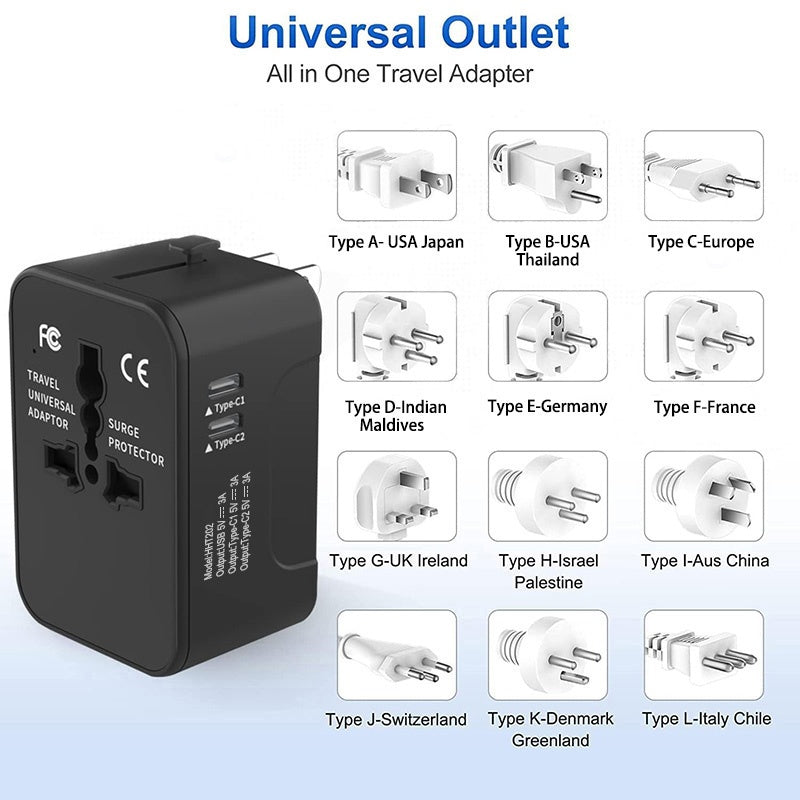 Universal Travel Adapter — Worldwide All-in-One Plug Adapter with 3 USB Ports & Type-C Fast Charging