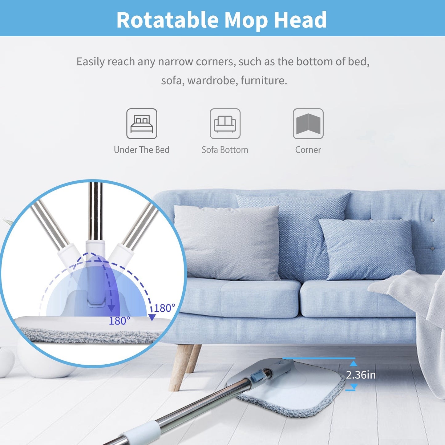 Spin Mop & Bucket With Clean & Dirty Water Separation System + 2 Reusable Microfiber Pads