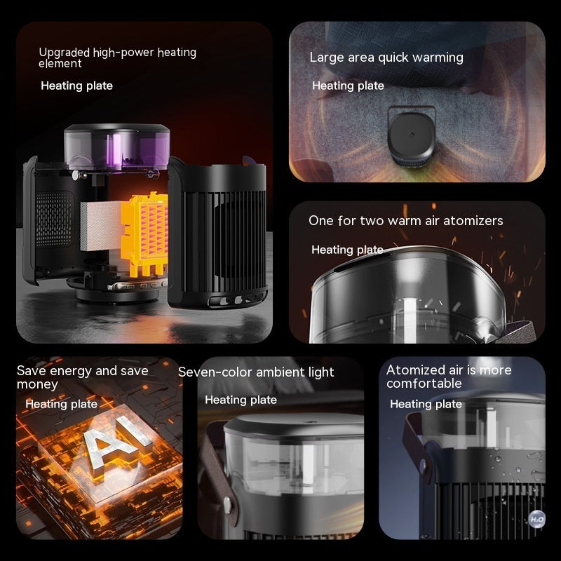 2-in-1 Portable Heater & Humidifier — Personal Warm Air + Cool Mist