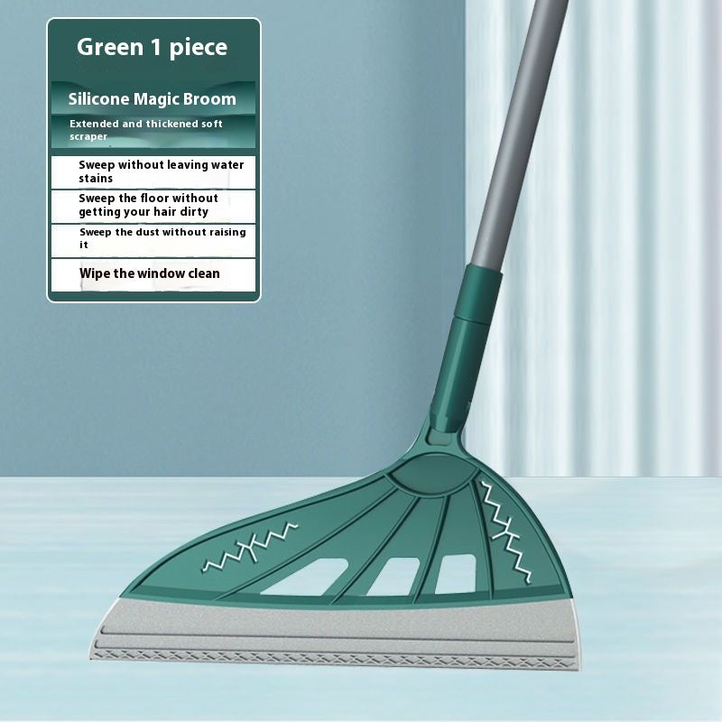 Magic Silicone Broom — Fixed or Rotating Head, Multi-Purpose Floor & Pet Hair Scraper (Blue / Gray / Green)