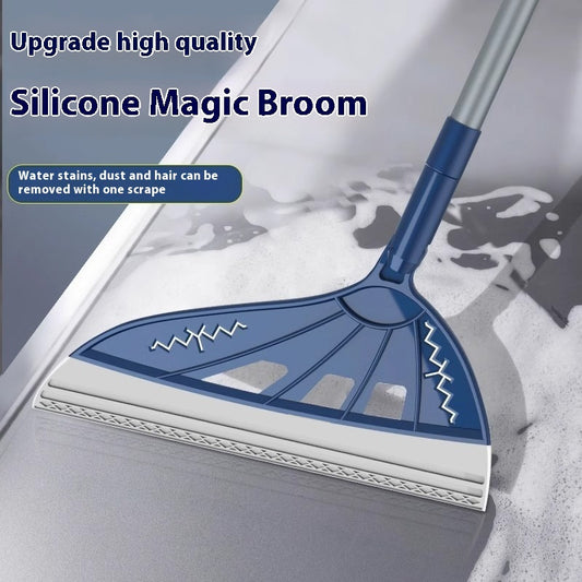 Magic Silicone Broom — Fixed or Rotating Head, Multi-Purpose Floor & Pet Hair Scraper (Blue / Gray / Green)