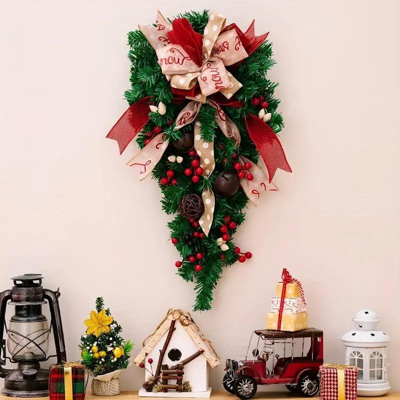 Christmas Door Hanging – Holiday Ribbon Swag With Bells & Berries (21.26 in)