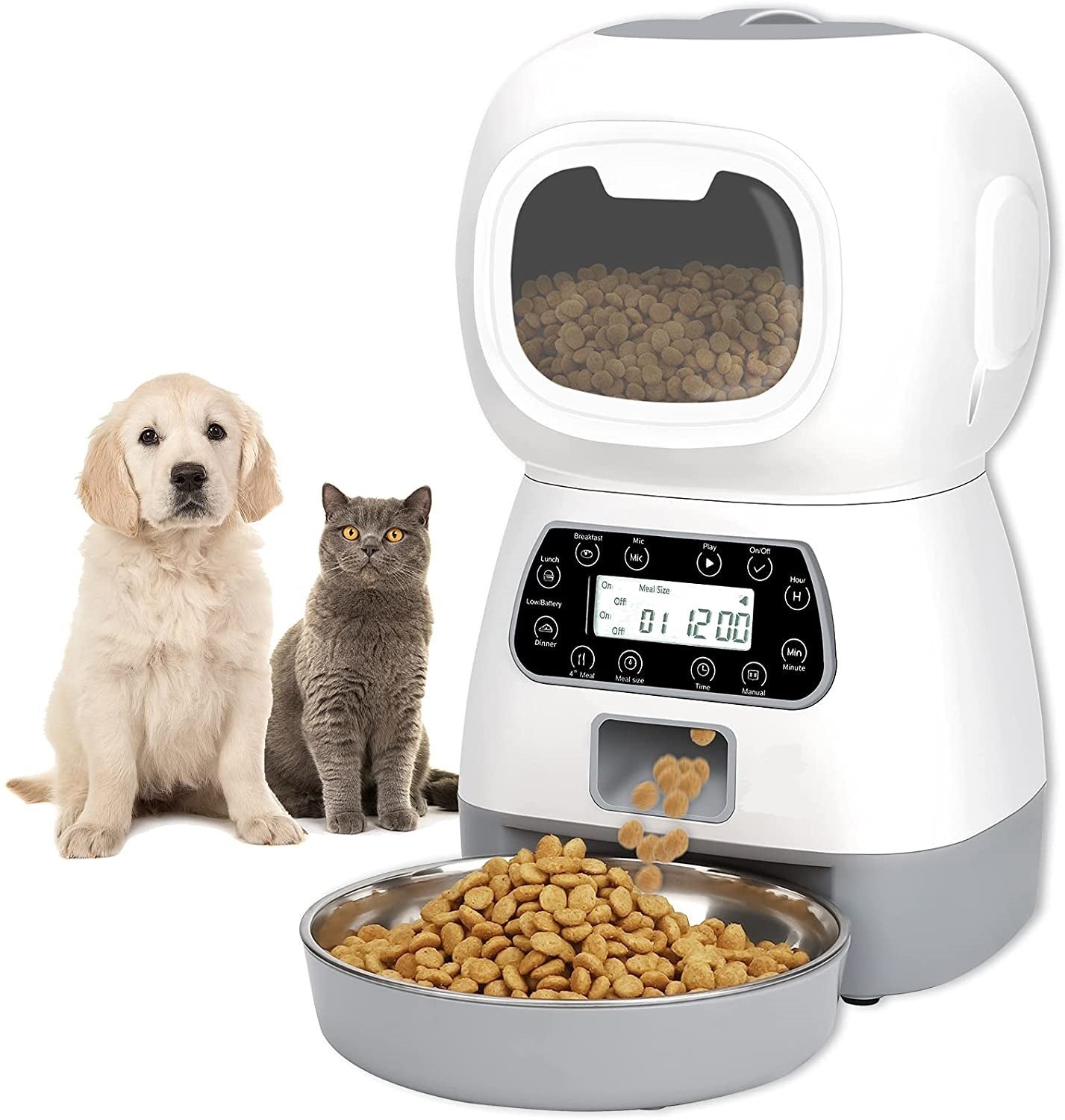 Pet Automatic Feeder – Fixed-Point Scheduled Feeding | Manual Button or Smart WiFi Control (White)