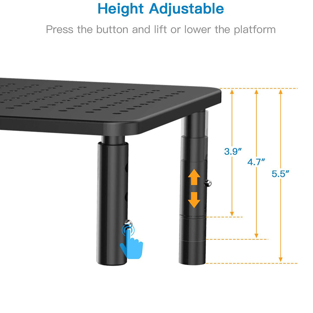Height Adjustable Desk Monitor & Laptop Stand – Mesh Cooling Rack (Black, Adjustable Levels)