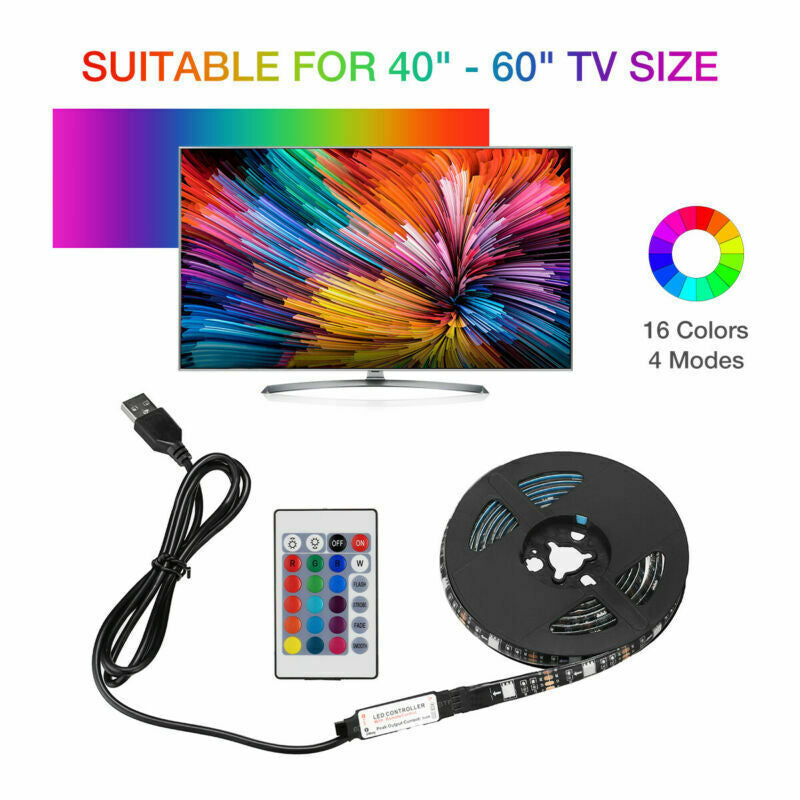 USB RGB LED TV Backlight Strip (4×50cm) — Remote Control — Eye Comfort Bias Lighting — Fits 40''–60'' TVs