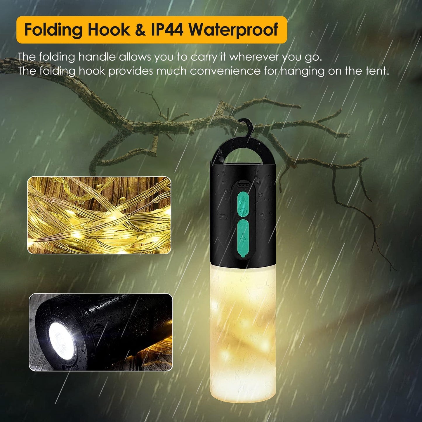 4-in-1 Rechargeable Camping String Light – Lantern + Flashlight + String Light + Power Bank