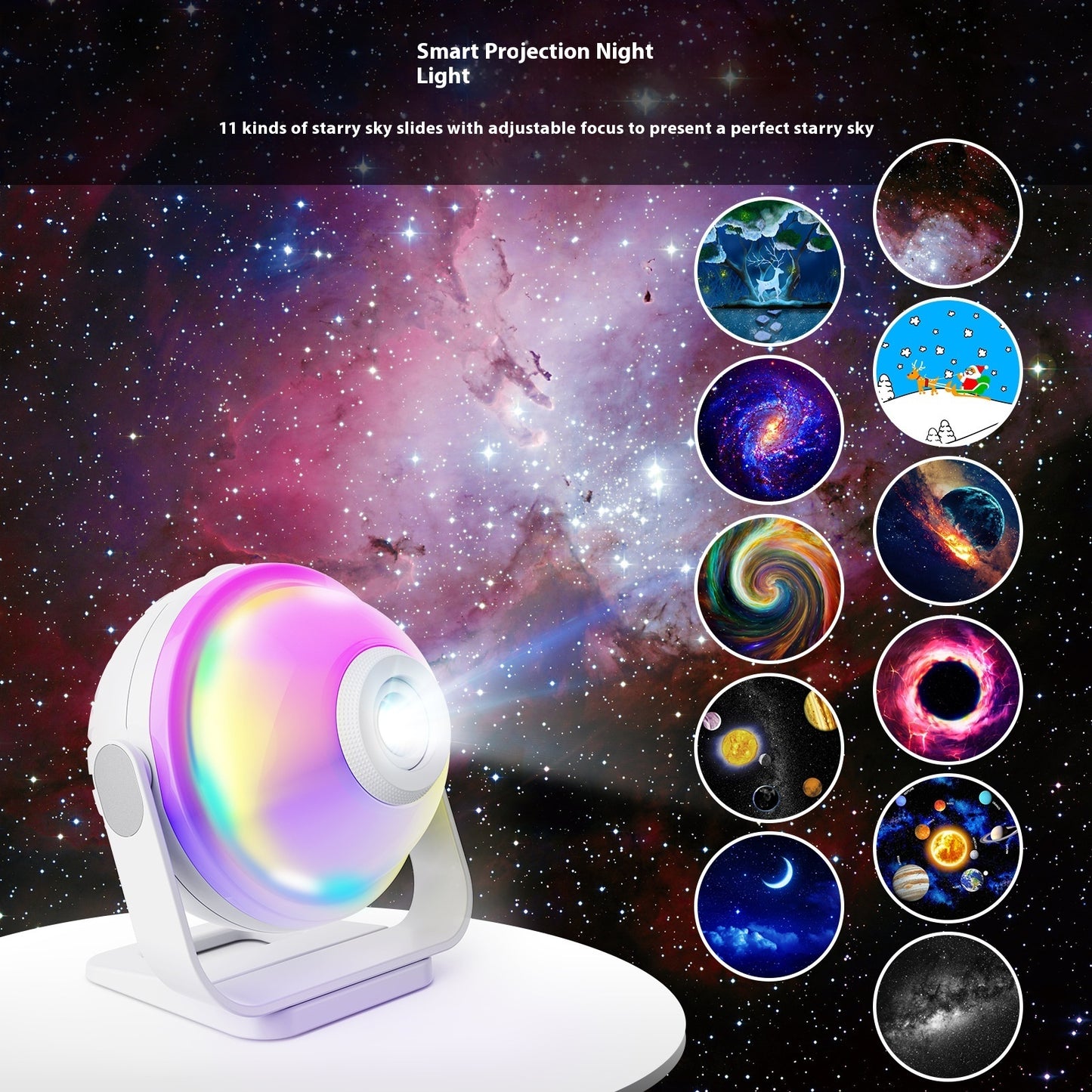 Galaxy starry sky projection lamp with 256-color lighting and planet design.