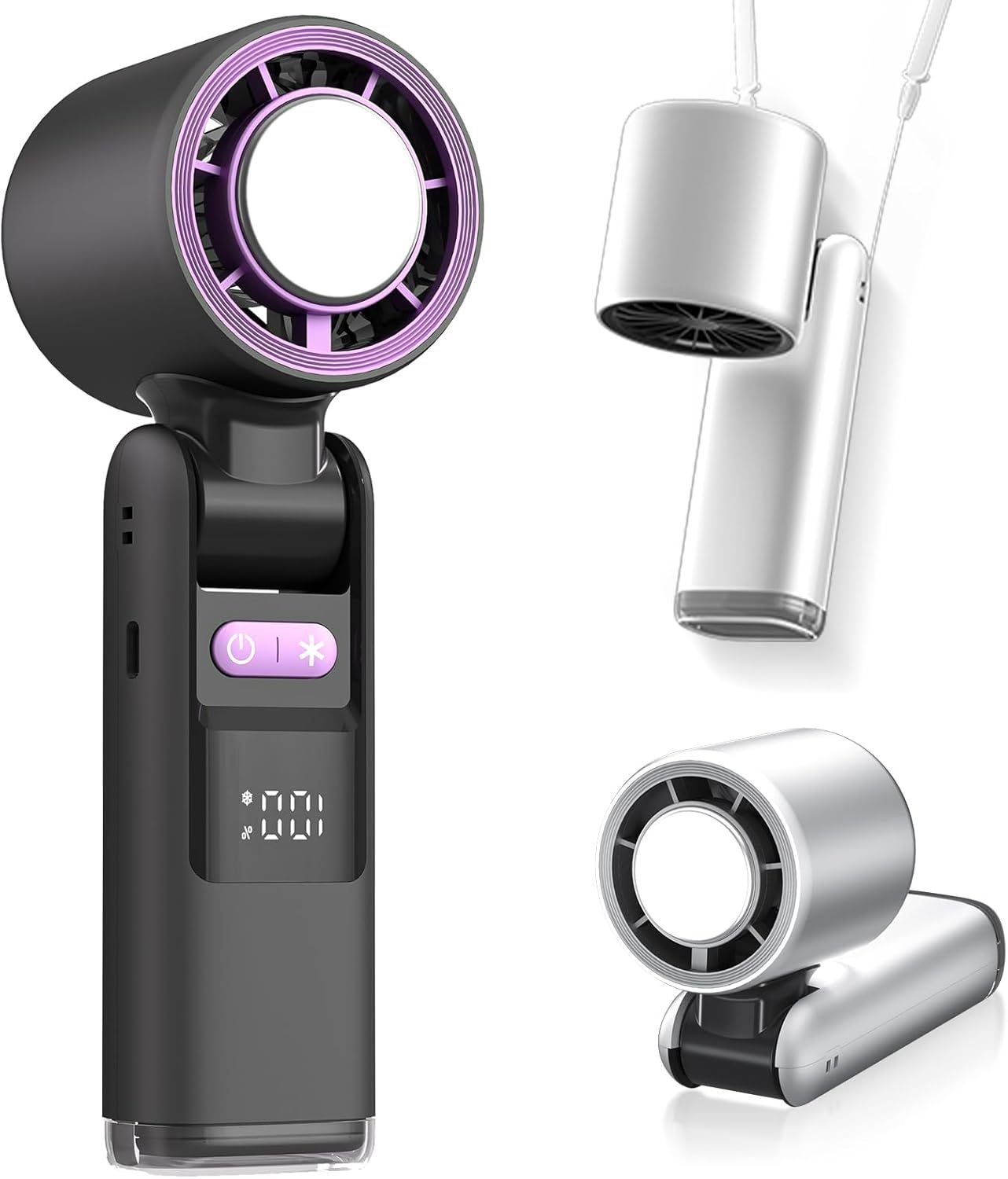 Portable Turbo Mini Fan – Foldable Cooling Fan with LED Display, Night Light & Reduced Temperature Mode (Black / White)