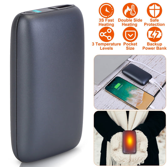 Electric Double-Sided Hand Warmer & Power Bank – 10000mAh Rechargeable Pocket Heater with 3 Temperature Levels