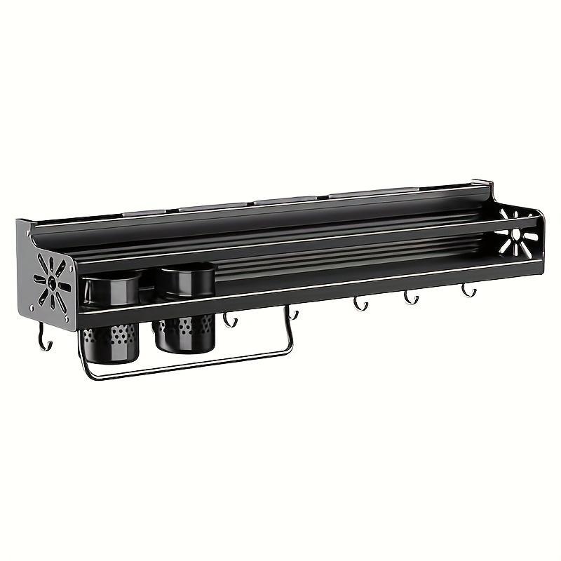 Wall-Mounted Cutlery & Spice Rack – Heavy-Duty Stainless Steel Kitchen Organizer (Black)