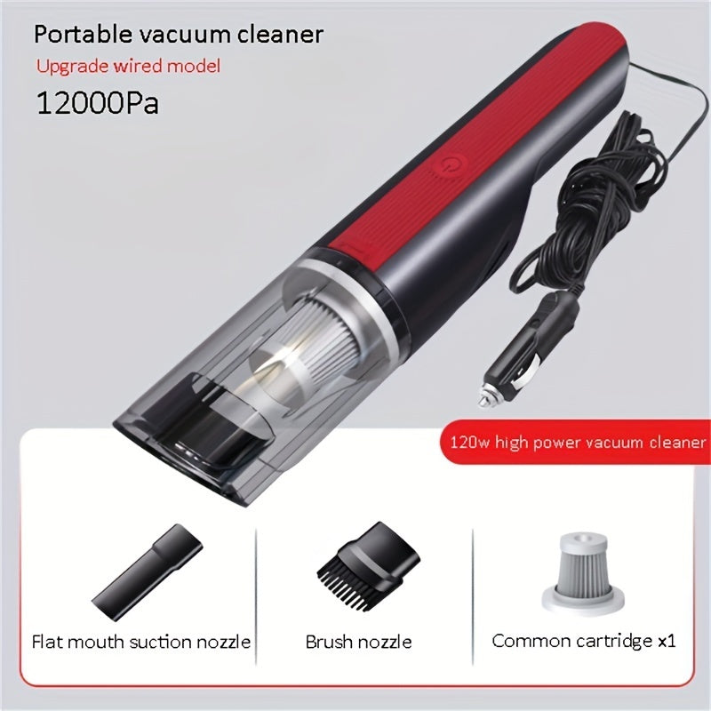 Wired Car Vacuum Cleaner with Strong Suction & HEPA Filter (12V – Red/Silver)