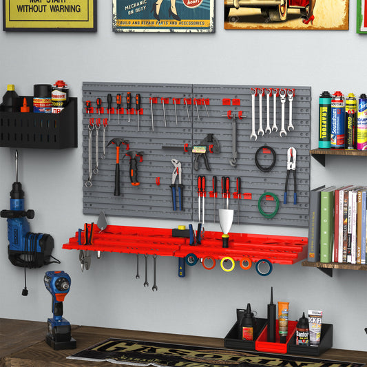 54-Piece Wall-Mounted Pegboard & Shelf Tool Organizer – Garage & Workshop Storage System