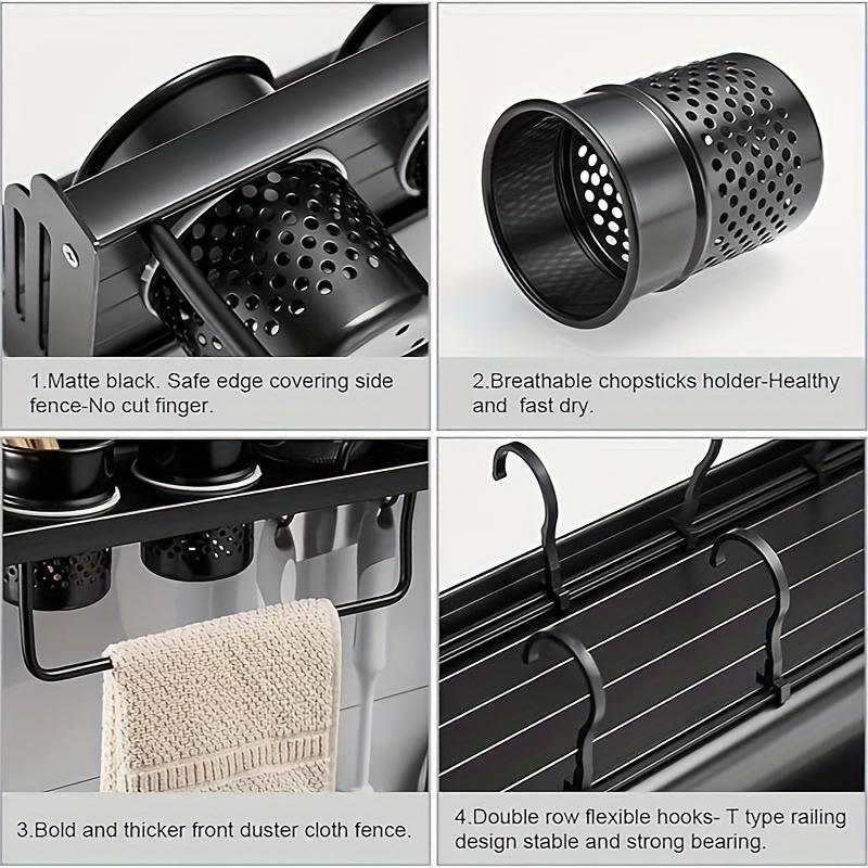 Wall-Mounted Cutlery & Spice Rack – Heavy-Duty Stainless Steel Kitchen Organizer (Black)