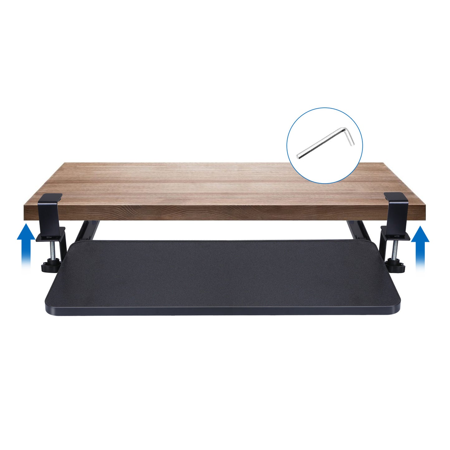 Under Desk Keyboard & Mouse Tray – Retractable Sliding Drawer, Adjustable Height, Heavy-Duty 55 lbs Load with C-Clamp Mount (Black)