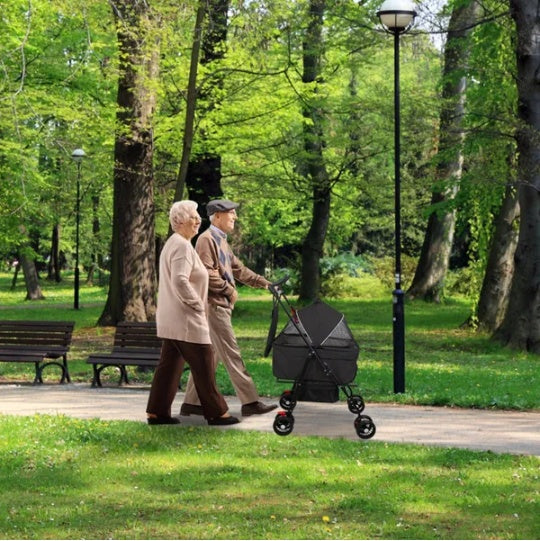 4-Wheel Foldable Pet Stroller – Travel Jogger Cart with Detachable Carrier, Storage Basket & Removable Liner | For Dogs & Cats (Up to 44 lbs)