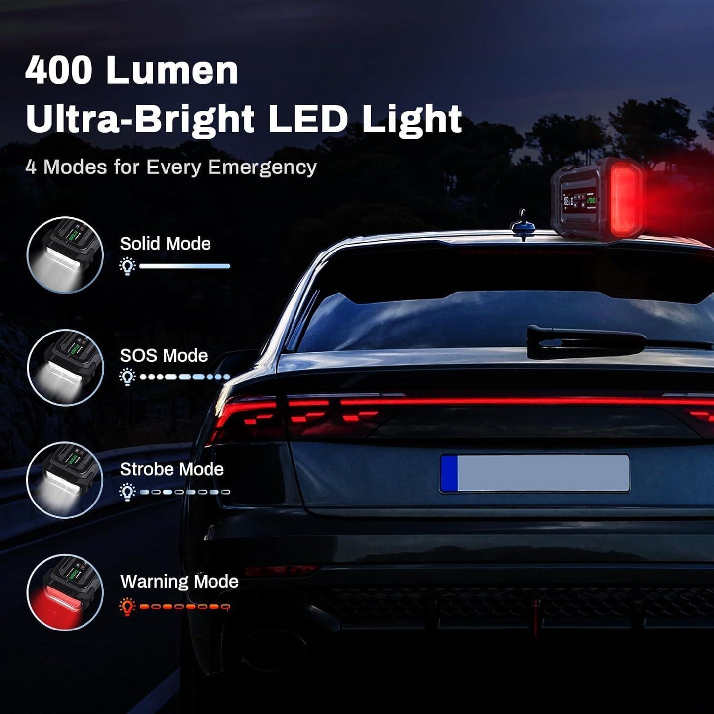 3000A Portable Car Jump Starter with 150 PSI Tire Inflator – Digital Display, LED Emergency Light, PD45W Fast Charging