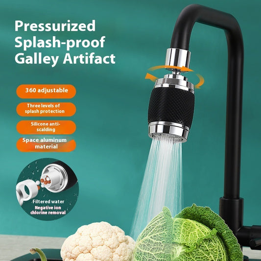 Premium 360° Pressurized Faucet Head — Black Aluminum