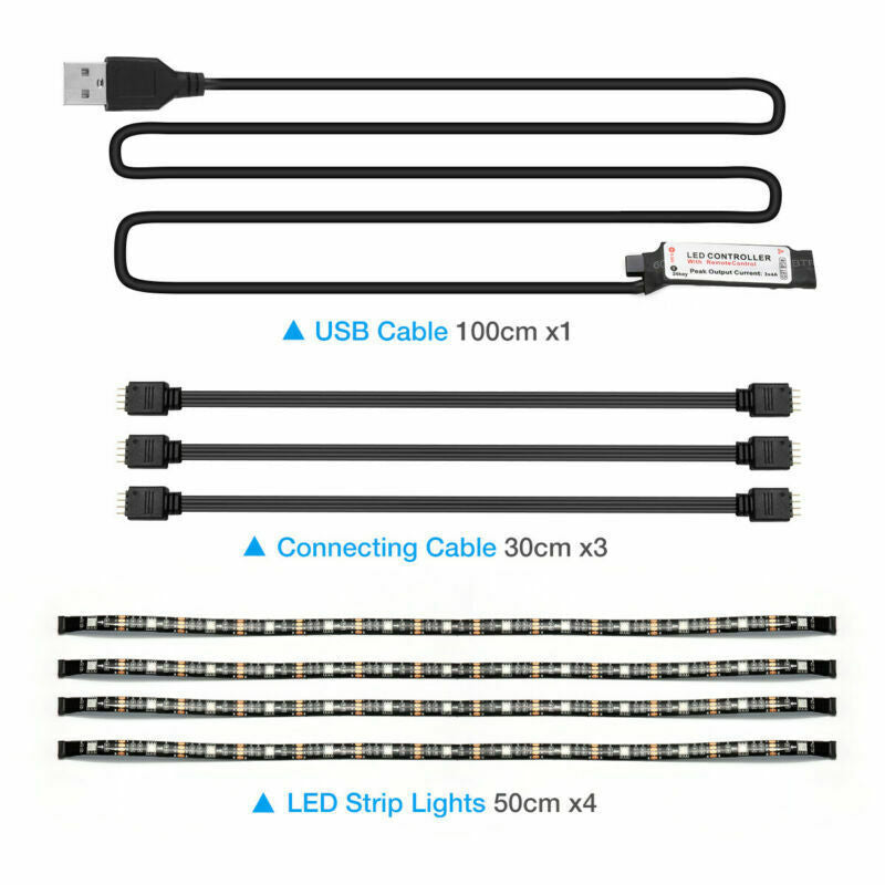 USB RGB LED TV Backlight Strip (4×50cm) — Remote Control — Eye Comfort Bias Lighting — Fits 40''–60'' TVs