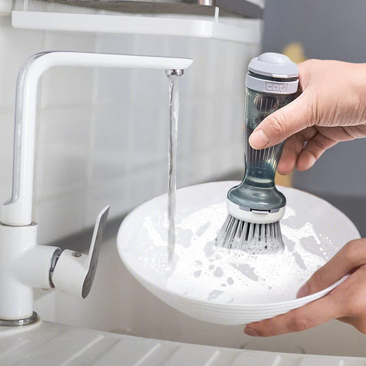 Dish Scrub Brush with Soap Dispenser – Non-Scratch Pot & Pan Cleaning Brush