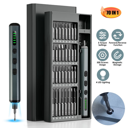 70-in-1 Mini Electric Precision Screwdriver Kit – Rechargeable, Magnetic, 5 Torque Levels