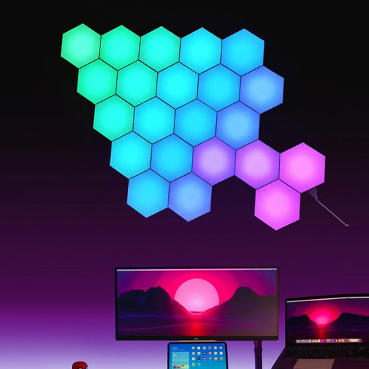 Smart RGB Quantum Hexagon Wall Lights — Modular Touch & Music Reactive LED Panels (3 / 6 / 10 / 20)