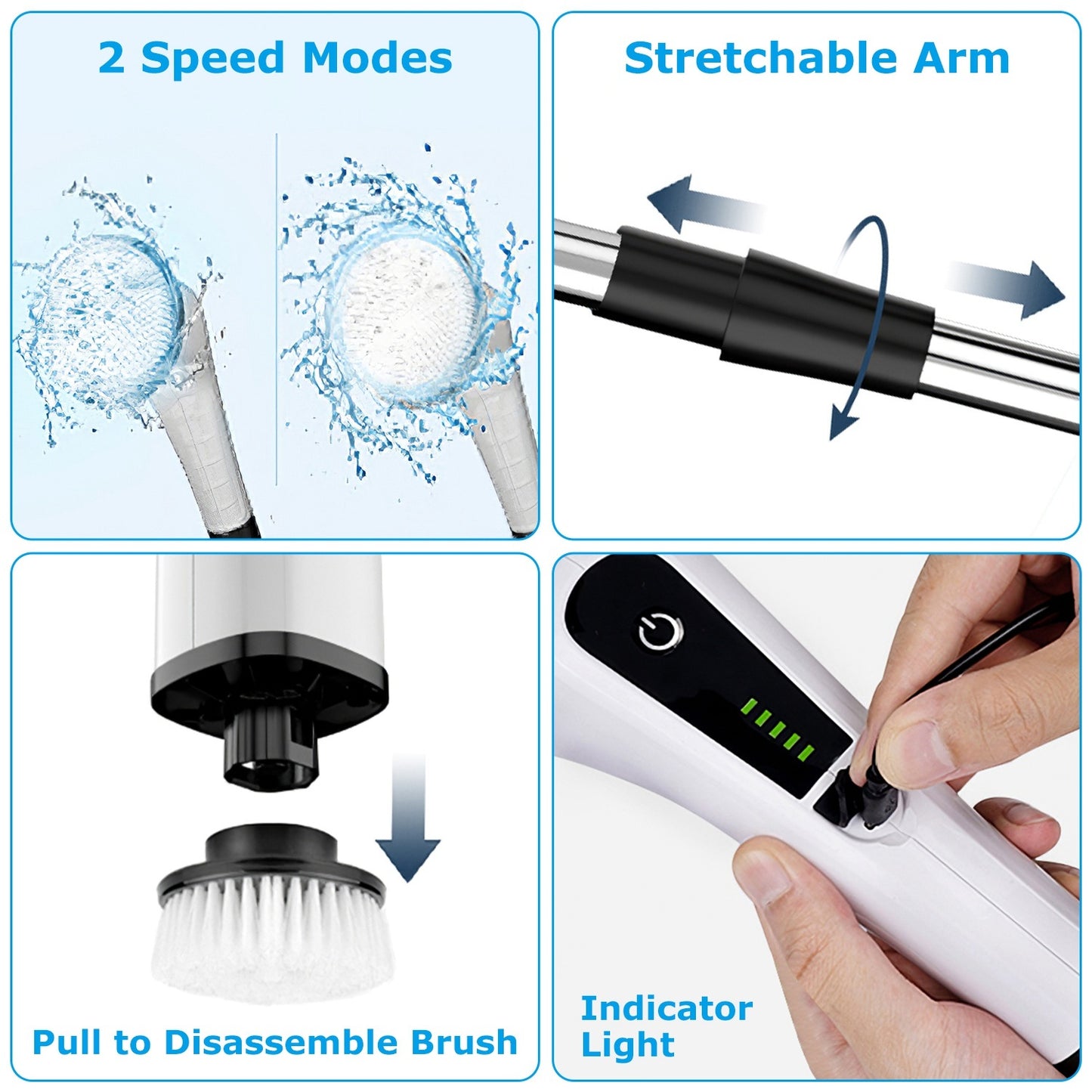 Electric Spin Scrubber – Telescopic Cordless Cleaning Brush (8 Heads, IPX7, Dual-Speed, 2500mAh)