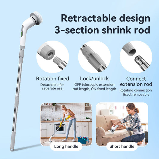 Electric Long-Handle Cleaning Brush – Multi-Function Angle Scrubber (3 Brush Heads, Extended Reach)