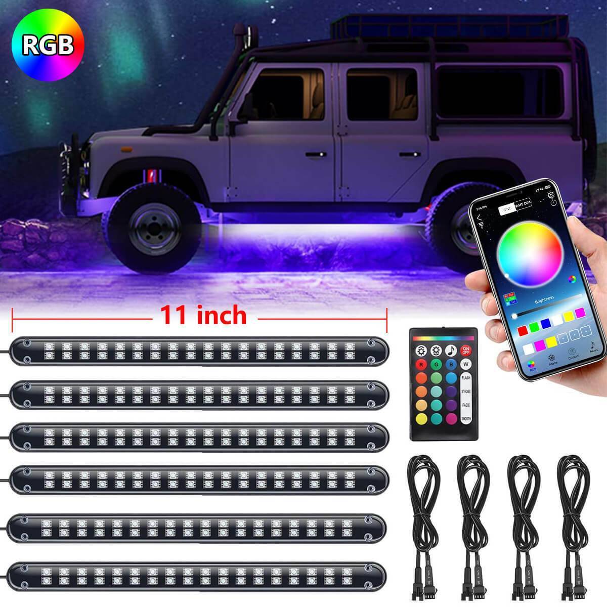 Car LED neon lighting controlled from smartphone app — color and mode selection