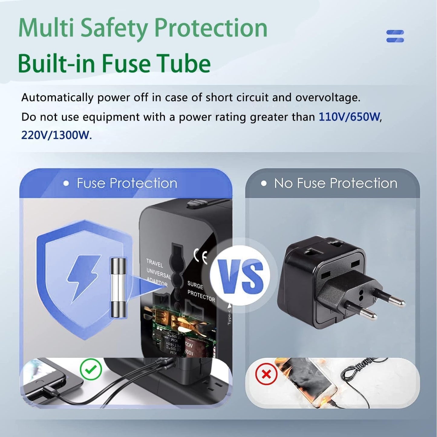 Universal Travel Adapter — Worldwide All-in-One Plug Adapter with 3 USB Ports & Type-C Fast Charging