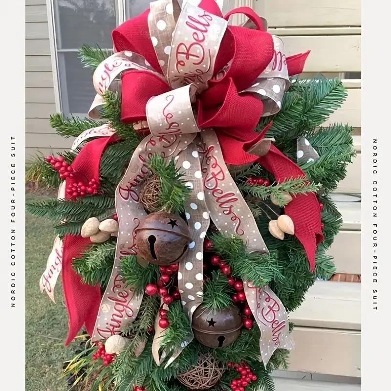 Christmas Door Hanging – Holiday Ribbon Swag With Bells & Berries (21.26 in)
