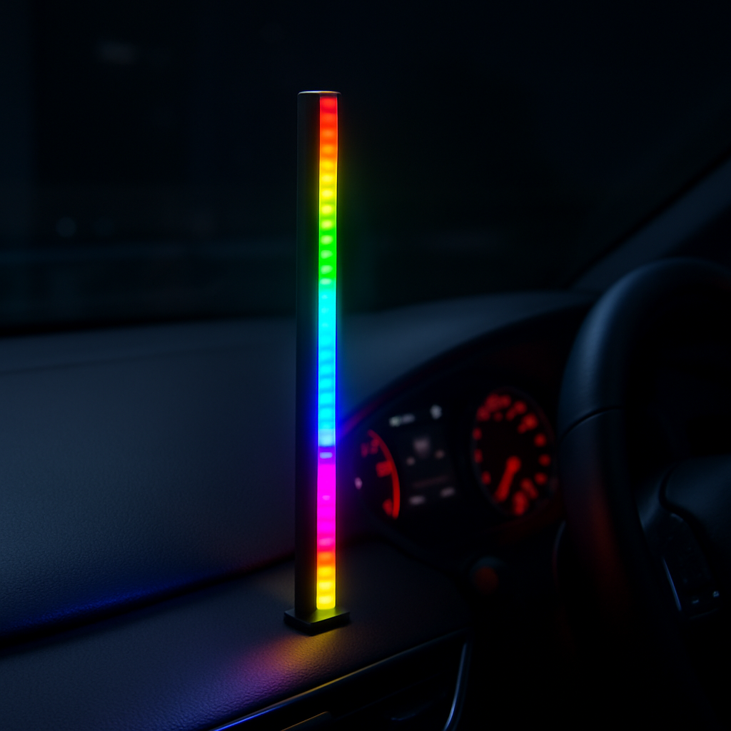 Single RGB LED Light Bar mounted vertically, smart minimal ambient lighting.
